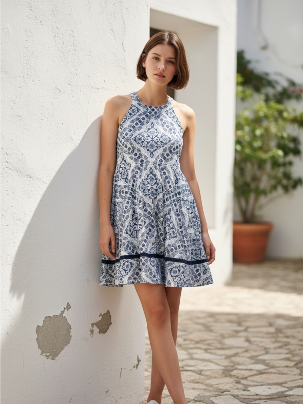 Aeropostale Blue ansd White Lace Overlay Sleeveless Dress